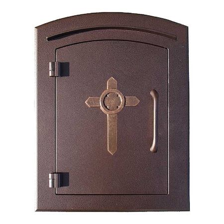 Qualarc Drop Chute Mailbox w/Decorative Cross Logo Faceplate, Antique Copper MAN-S-1403-AC